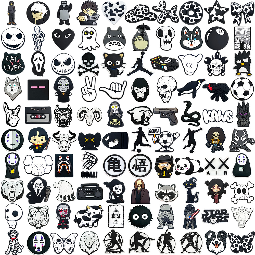 Encantos De Sapato Série Preto E Branco , Acessórios DIY Para Com Botões , Decorações De PVC , Adequados Sandálias De Sl