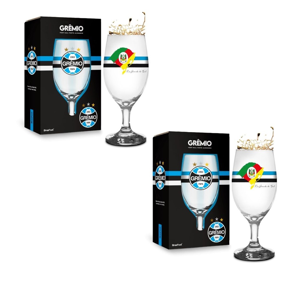 Kit 2Un Taça Tulipa Windsor Vidro 330ml Cerveja Vinho Chopp Time Grêmio Oficial Rio Grande do Sul