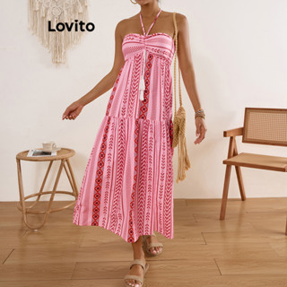 Lovito Vestido Boho Tribal com Estampa de Borlas para Mulheres LBL17610