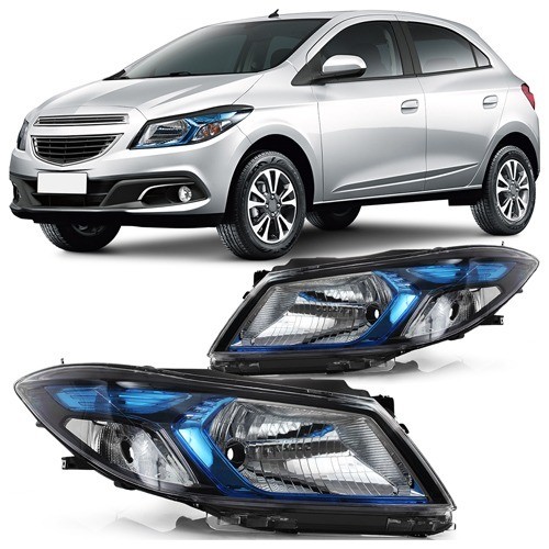 Farol Onix Prisma Lt Ltz Joy 2013 2014 A 2019 Máscara Negra em Oferta na Shopee