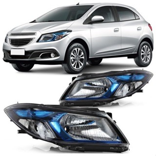 Farol Onix Prisma Lt Ltz Joy 2013 2014 A 2019 Máscara Negra em Oferta na Shopee