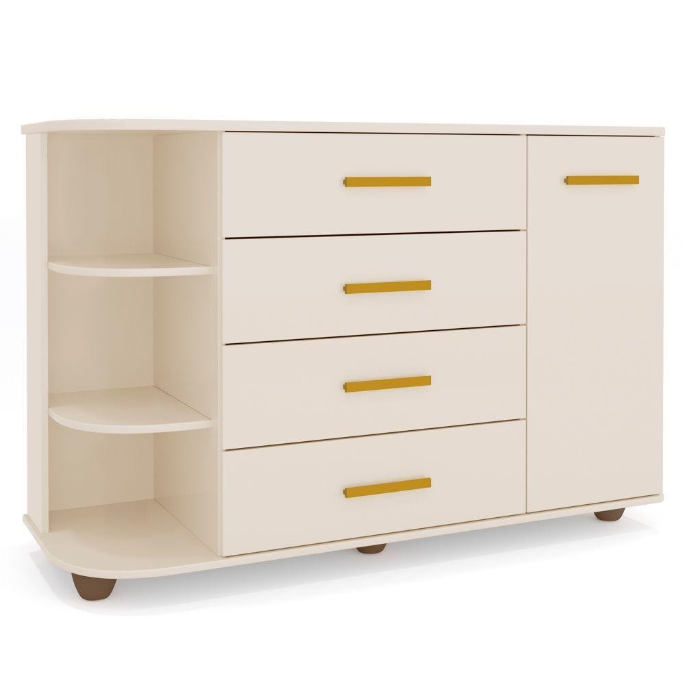 Cômoda Infantil Com Cantoneira E 4 Gavetas 100% Mdf New Lorena Off White Phoenix - Home & Living