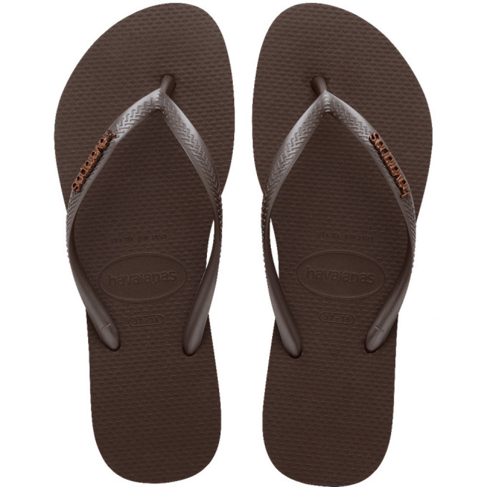Chinelo Havaianas Slim Logo Metallic Café