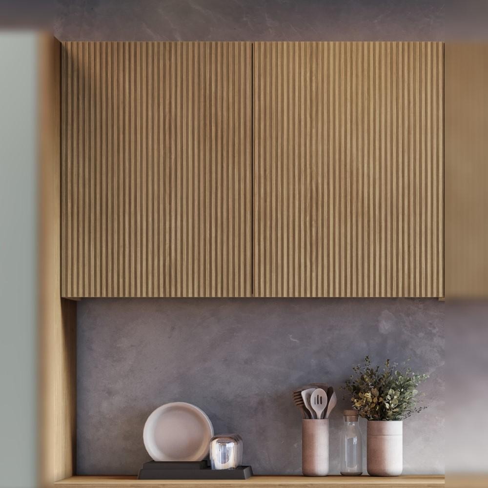 Armário Aéreo Rainha Ripado Nesher MDF 2 Portas Nature - Home & Living