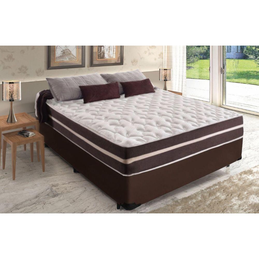 Cama Box Casal + Colchão De Molas Colchões Classic Superlastic 138x188x64 Marrom - Home & Living