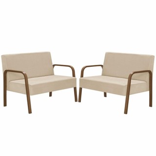 Kit Poltrona 2 Namoradeiras Jade Braço Madeira Bege em Oferta na Shopee