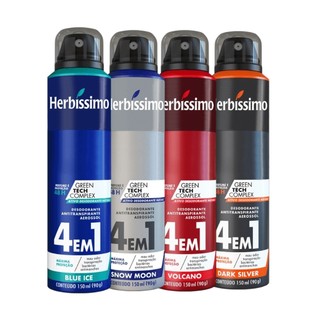 Kit 4 itens - Desodorante Aerosol Antitranspirante Herbíssimo | Blue Ice + Snow Moon + Volcano + Dark Silver 150Ml em Oferta na Shopee