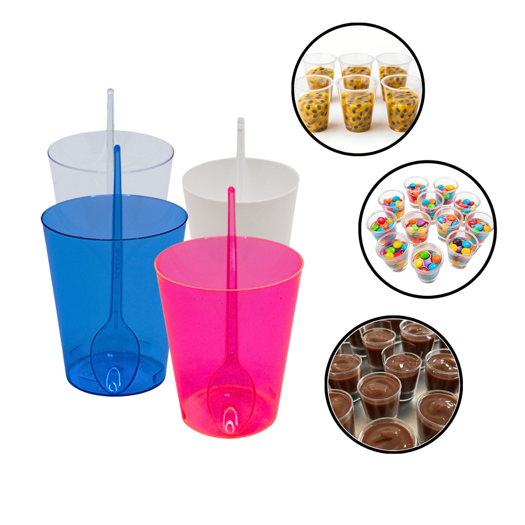 Kit 100 Copinho Potinho 25ml Brigadeiro Docinho + 100 Colher