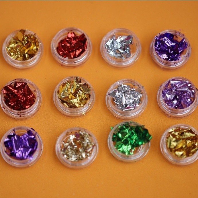 KIT 12 Potinho De Folha De Ouro / Prata Para Decoração De Unhas em Oferta na Shopee