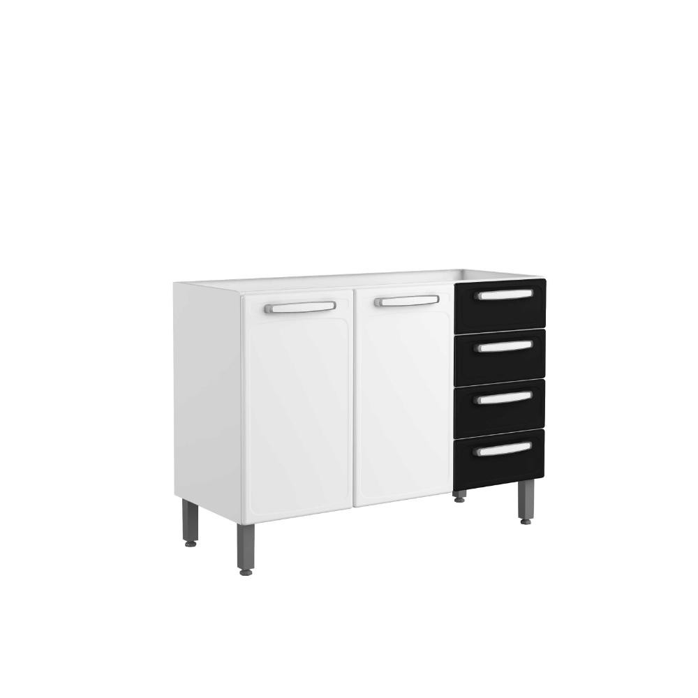 Balcão para Cozinha Bertolini Evidence em Aço com 2 Portas e 4 Gavetas Branco/Preto em Oferta na Shopee