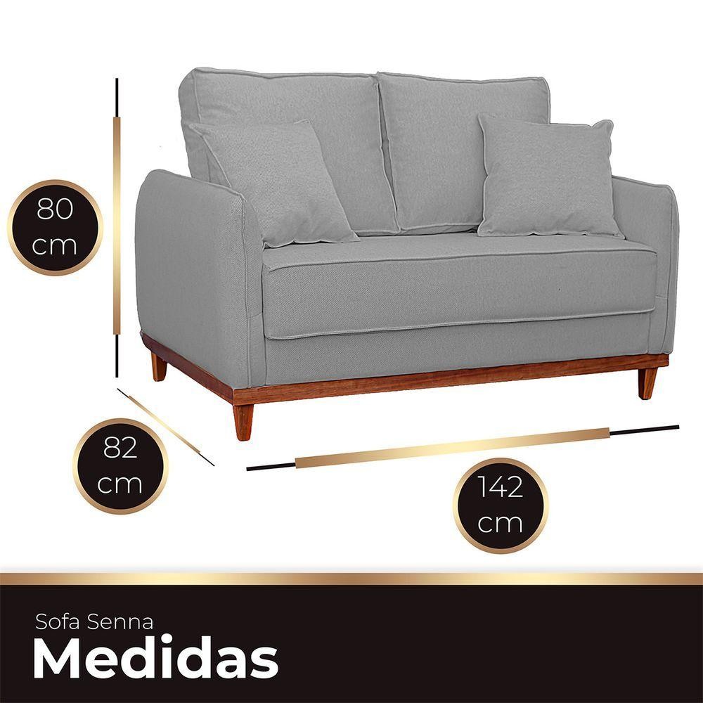 Detalhes do Sofa Sena 2 Lugares Base De Madeira Para Sala Hotel Linho Cinza