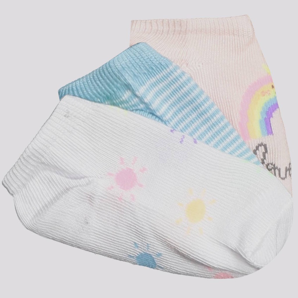 Kit Meia Selene 3 Pares Cano Curto Infantil Rosa Branco e Azul - Baby & Kids Fashion