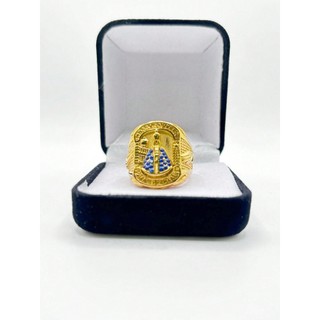 Anel masculino Feminino Nossa senhora banhado a ouro de titanio  cravejado em strass branco e azul dedeira religiosa