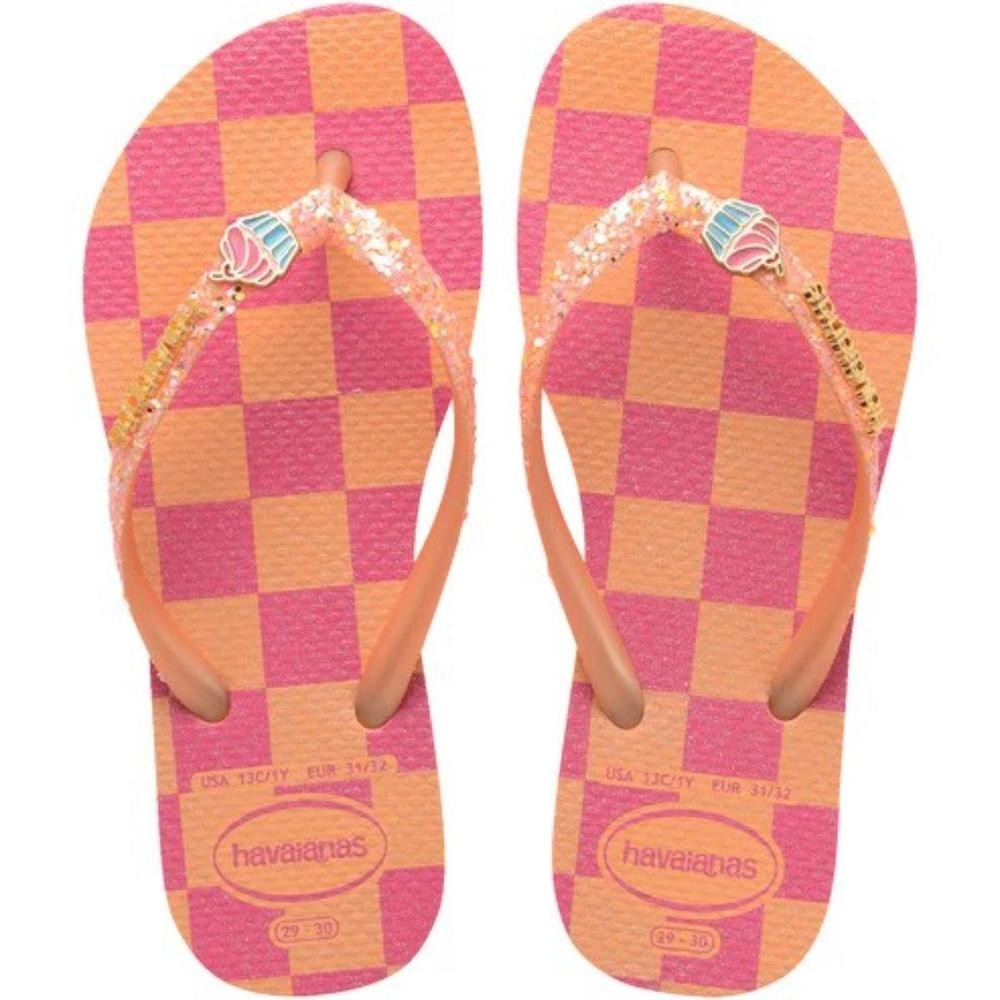 Chinelo Havaianas Slim Glitter II Infantil - Laranja e Rosa