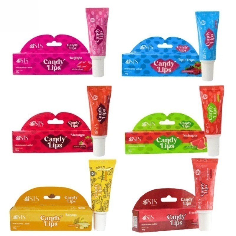 Kit Com 5 Unidades Hidratante Labial Candy  SORTIDOS Lips Isis  Protetor Labial