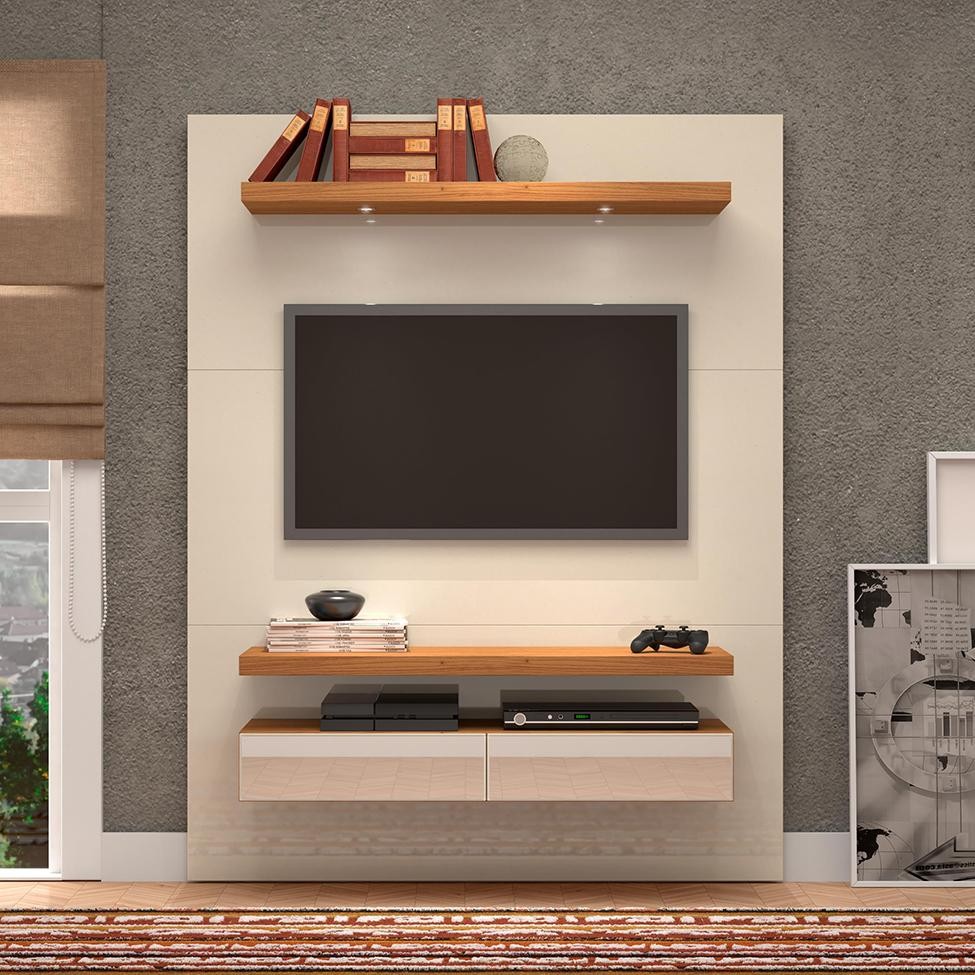 Painel para TV até 55 Polegadas London Off White e Freijó em Oferta na Shopee