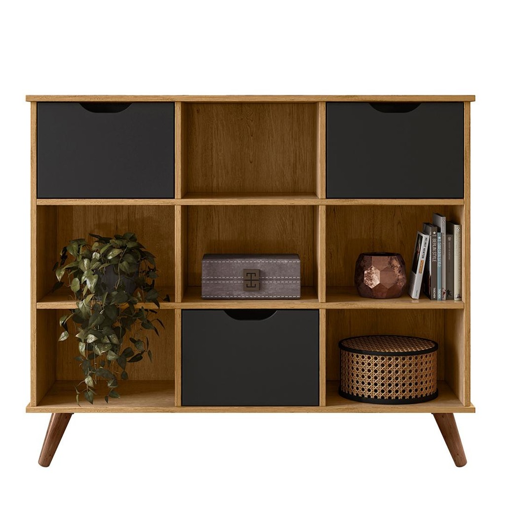 Nicho Organizador Retrô 3 Gavetas Freijó/Preto - Qmovi em Oferta na Shopee