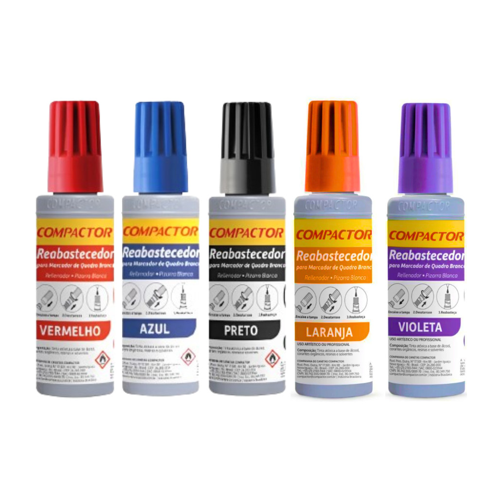 Kit 5 Reabastecedores  Refil Para Quadro Branco Compactor  30ml COR:KIT3 em Oferta na Shopee