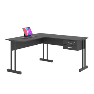 Mesa em L com 2 Gavetas Rael Preto Onix em Oferta na Shopee