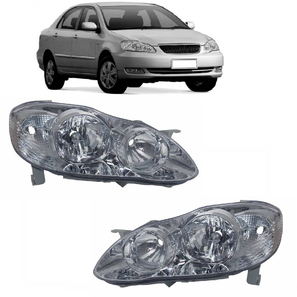 Par Farol Corolla 2003 2004 2005 2006 2007 - Mascara Cromada - Foco Duplo