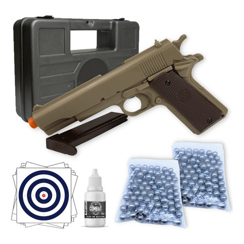 Pistola Airgun Mola 1911 Tan 6mm Kwc - Combo Completo em Oferta na Shopee