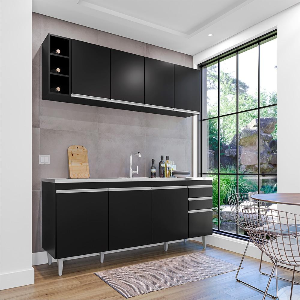 Conjunto Balcão de Cozinha para Pia Apex Armário Aéreo MDP/BP Preto G96 - Gran Belo em Oferta na Shopee