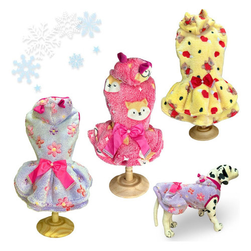 Vestido Pet Roupa Roupinha de frio Inverno para cães cachorro gatos Verstido Luxo Fleece