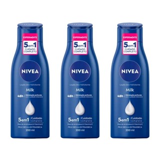 Kit Nivea Loção Hidratante Milk Pele Seca a Extrasseca 200ml (3 unidades) em Oferta na Shopee