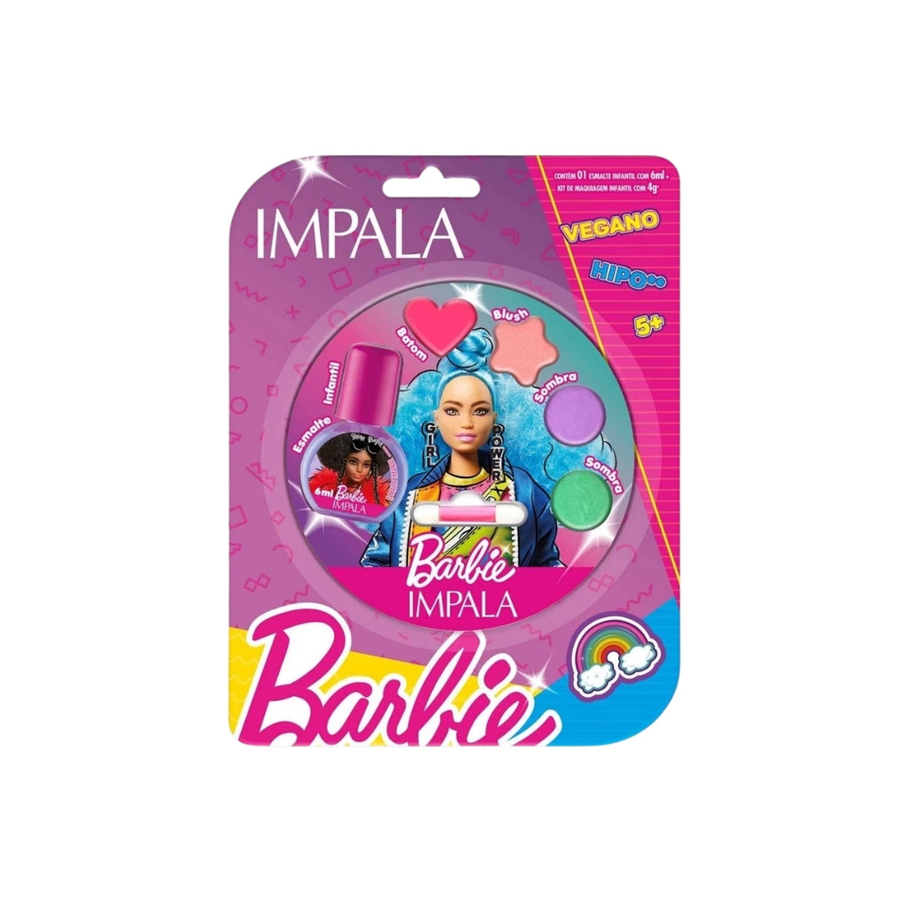 Kit Esmalte Roxo Paleta Maquiagem Barbie Vegano Kids Impala