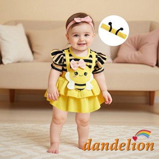 Roupa De Bebê Recém-Nascido Menina Manga Curta Listrado Abelha Evasê Macacão Vestido Com Faixa De Cabeça em Oferta na Shopee