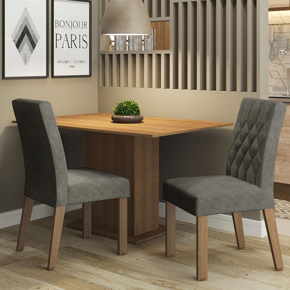Conjunto Sala de Jantar Mesa Tampo de Madeira 2 Cadeiras Tainá Madesa
