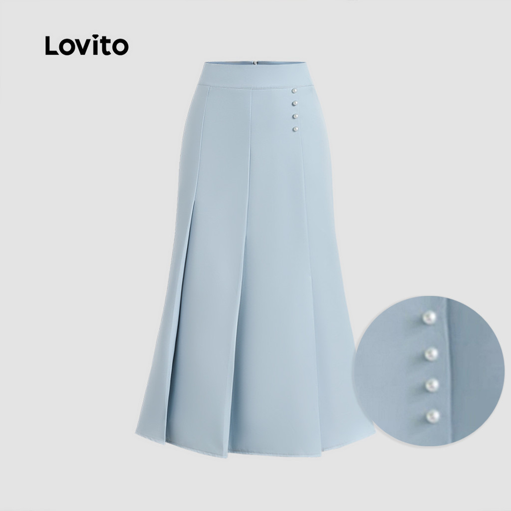 (Trendy) Lovito Saia elegante com botões lisos para mulheres L128ED646 - Women Clothes