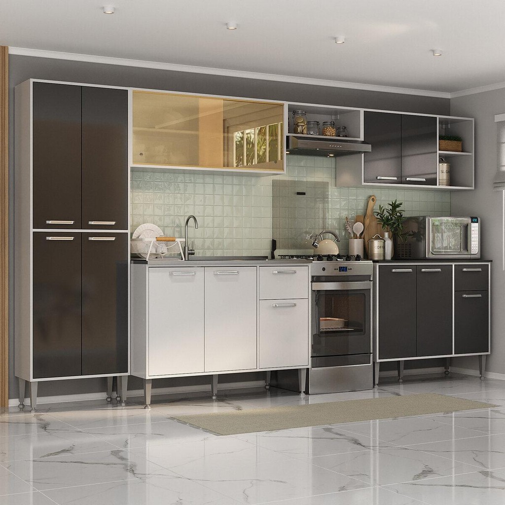 Armário de Cozinha Completa 6 Pçs com Balcão Gabinete Siena Multimóveis MP2243