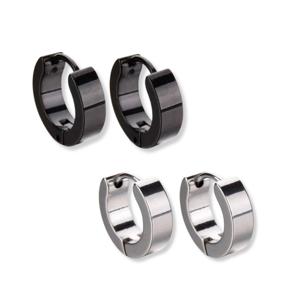Kit 2 Pares Brinco Argola Aço inoxidavel Legitimo Masculino Par Brinco Antialérgico Le Essence Masculine / 100% Aço Puro