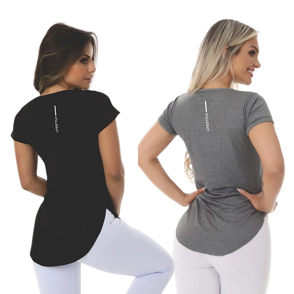 Kit 2 Blusa Academia Feminina Life Style em Oferta na Shopee