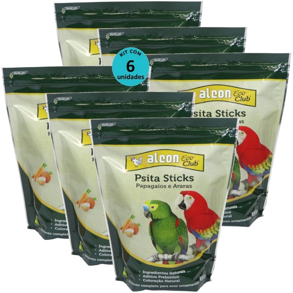 Alcon Eco Club Psita Sticks 450g Kit Com 6 Para Papagaios E Araras