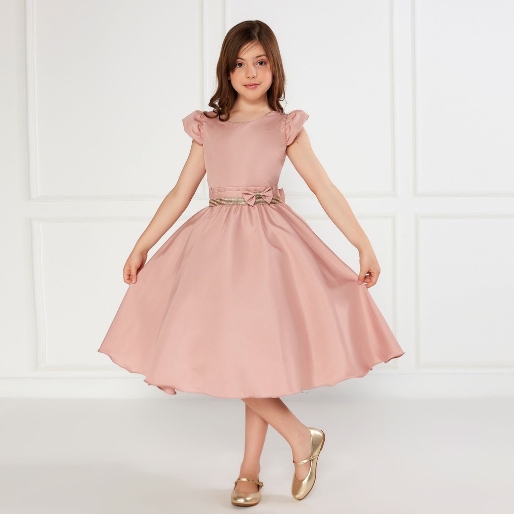 Vestido Casual Rosê Infantil Juvenil Festa Dama Florista