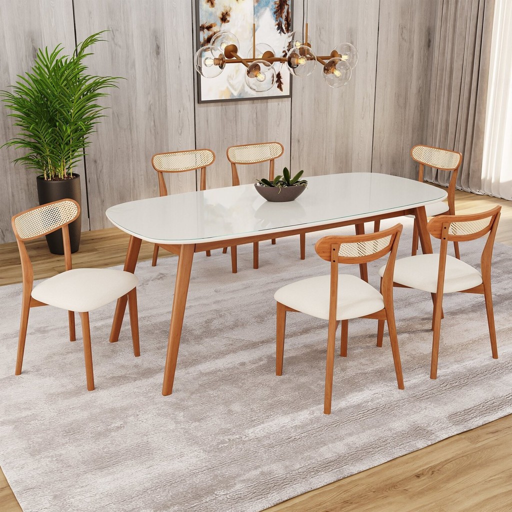 Conjunto Sala de Jantar Mesa 180x80cm Tampo em Mdf com Vidro 6 Cadeiras Ceci 180