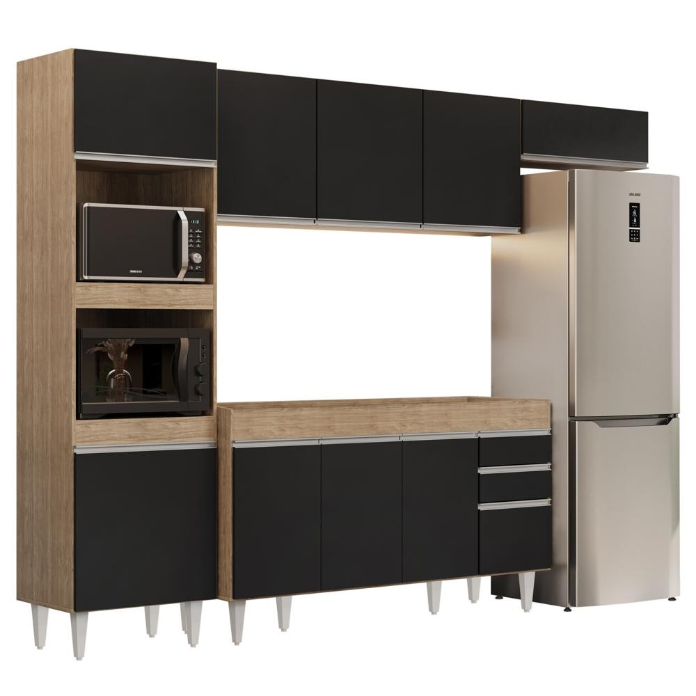 Armário de Cozinha Modulada 4 Peças CP10 Balcão Castanho/Preto - Lumil - Home & Living