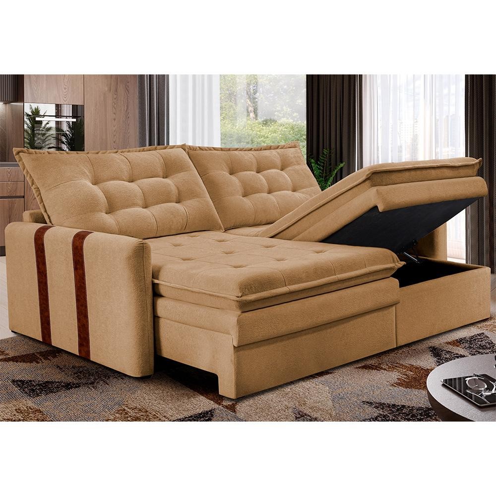 Sofá Baú Sem Caixa Retrátil 2,00m SoftGel Petit Boucle Caramelo Cama inBox em Oferta na Shopee