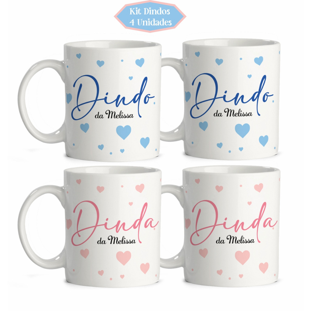 Kit 4 Caneca Personalizada Dindos Madrinha Padrinho de batismo Dindo Dinda