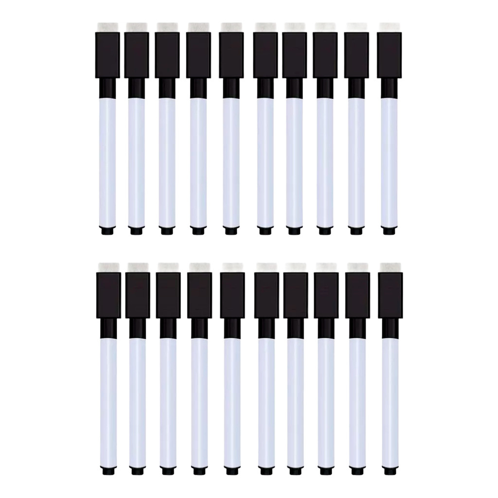 20 Canetas Preta Quadro Branco C/ Apagador E Imã Tampa Preto