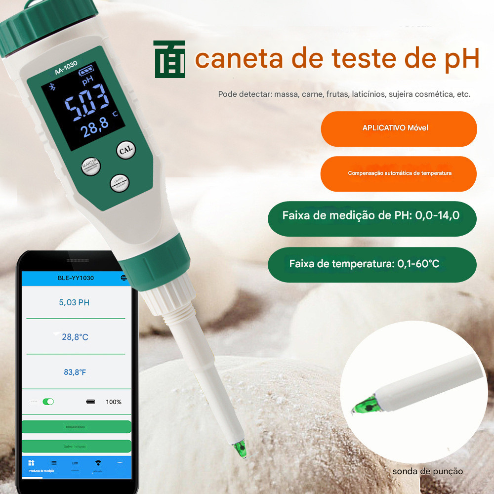 Display Digital multifuncional Detector de valor de PH Caneta de teste de pH de água da pele Testador de álcali de massa