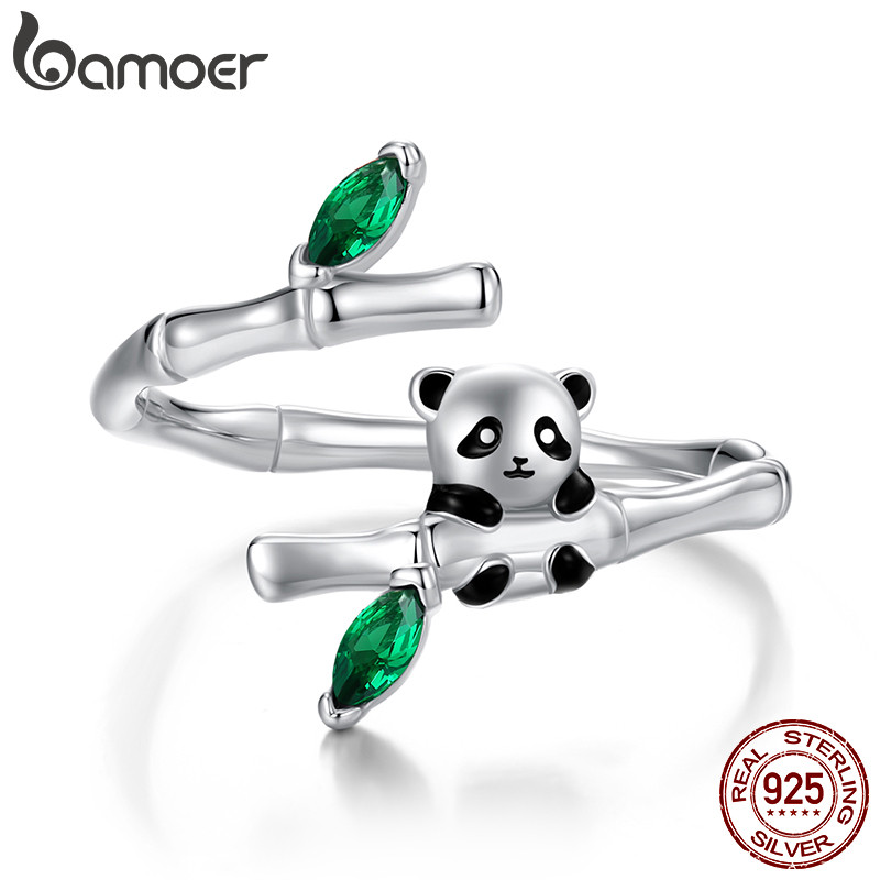 Bamoer 925 Sterling Sliver Anel Aberto Ajustável Bonito Panda Joias De Bambu Presentes Para Mulheres em Oferta na Shopee