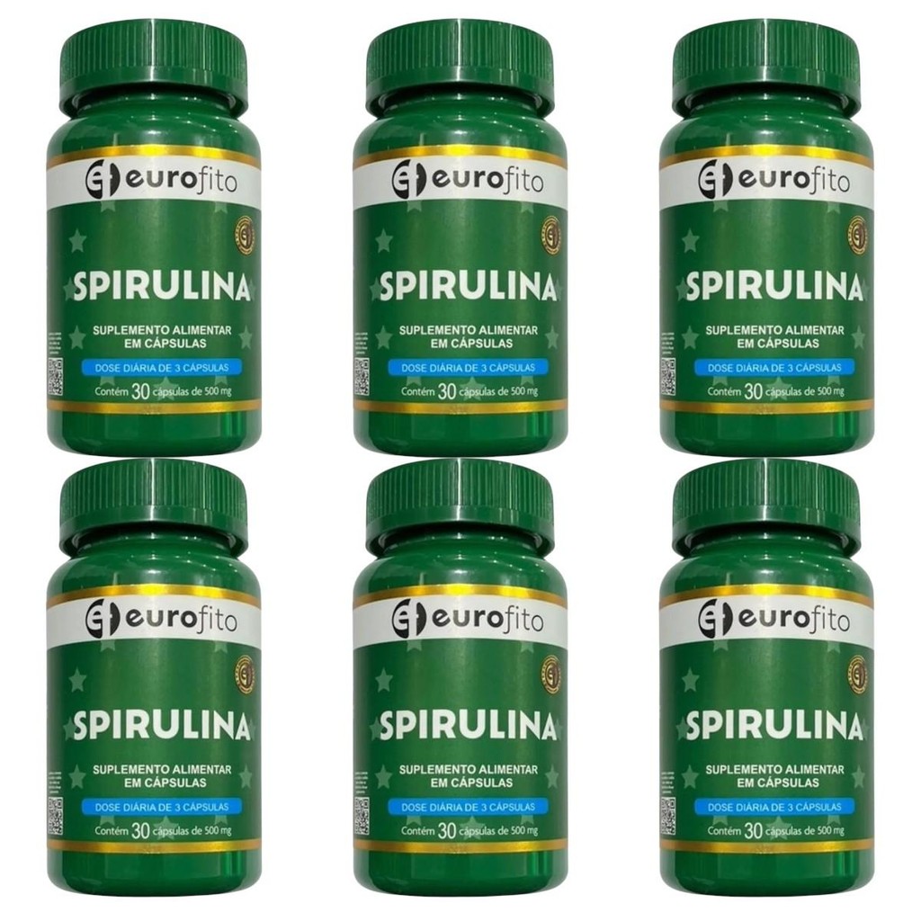 Kit Spirulina Eurofito 6 Potes 30 Cápsulas Cada