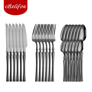 Belifou Kit 24 Jogo De Talheres Aço Inoxidável 416  Cintura Fina Preto em Oferta na Shopee