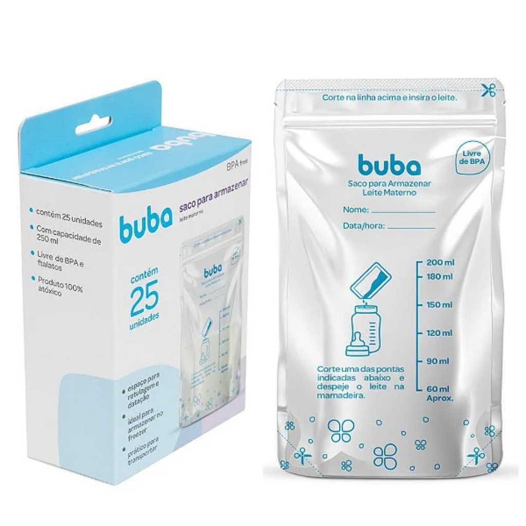 Saco para Armazenar Leite Materno Kit 25 Unidades Saquinho de 200ml Buba 09923 em Oferta na Shopee