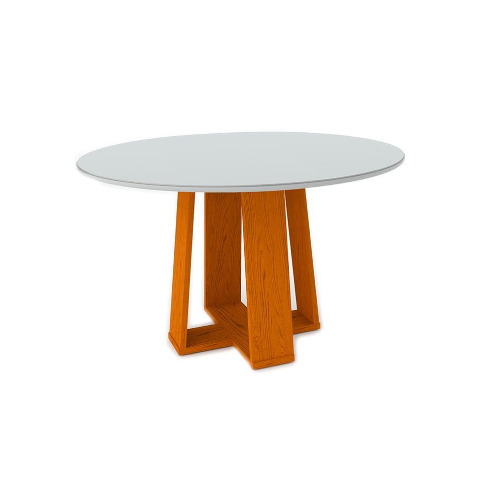 Mesa de Jantar Redonda com Tampo de Vidro Isabela Ipê e Off White 135 cm em Oferta na Shopee