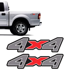 Par De Adesivos 4x4 Compativel Ranger Cinza/Vermelho Emblema