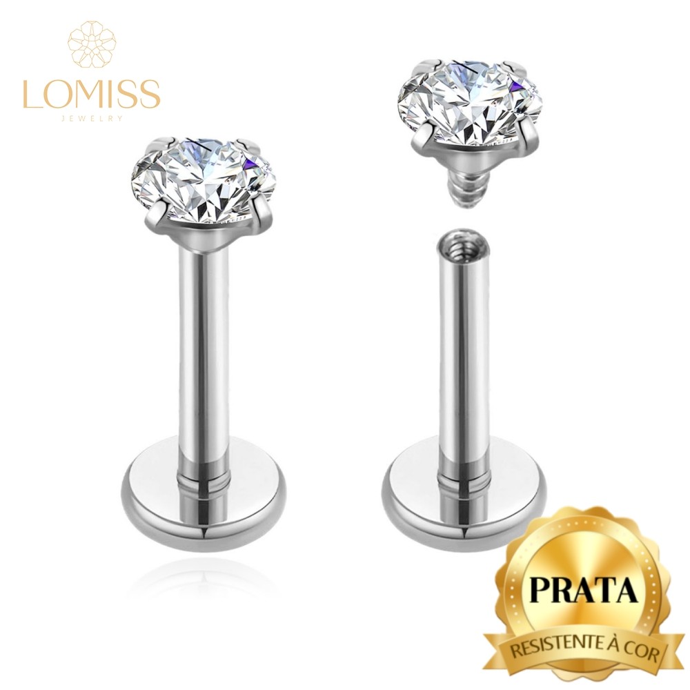 Piercing Labret Ponto De Luz Prata 925 Zircônia Helix Tragus Conch Nariz Boca Nostril Brinco Piercing Trágus em Oferta na Shopee